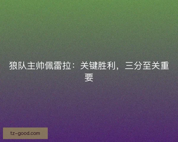 狼队主帅佩雷拉：关键胜利，三分至关重要