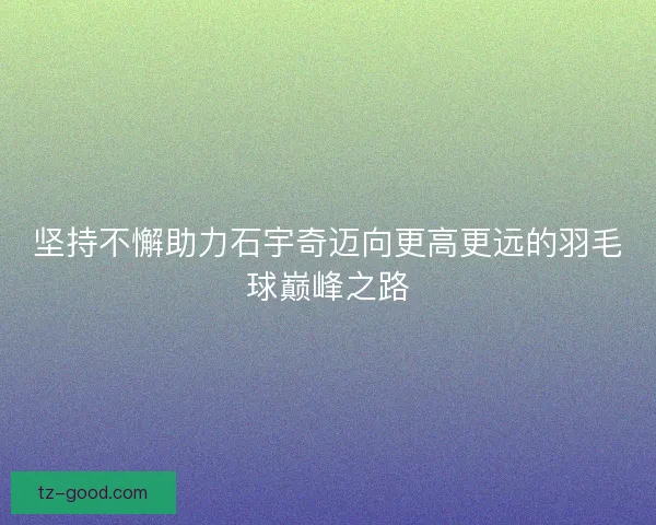 坚持不懈助力石宇奇迈向更高更远的羽毛球巅峰之路