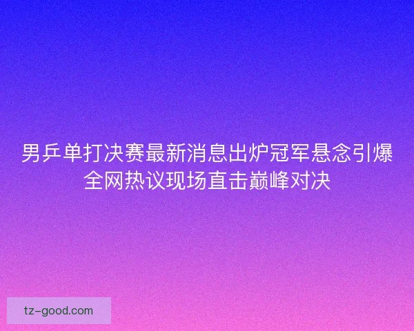 男乒单打决赛最新消息出炉冠军悬念引爆全网热议现场直击巅峰对决